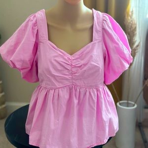 NWT Old Navy pink puff-sleeve babydoll rushed top